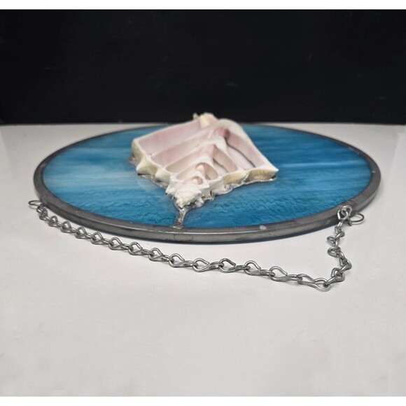 Vintage Stained Glass With Conch Shell Cutout 3D Hanging Hand Crafted Art 11.5" - Picture 14 of 15